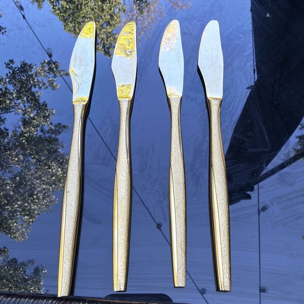 Lot Of 4 Florentine FLR1 Gold Electroplate Dinner Knife Flatware Lot